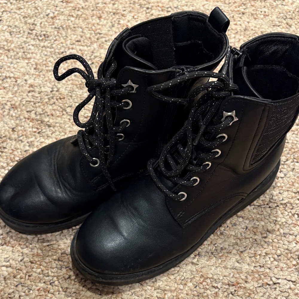 Black Combat Boots with Star Detail